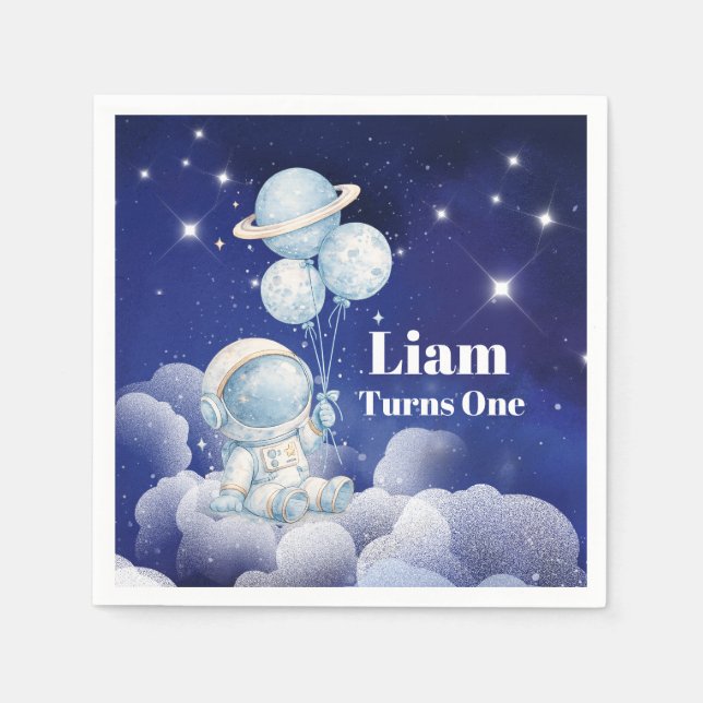 Papel Servilleta de cumpleaños personalizada de astronau (Anverso)