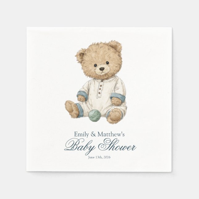 Papel Servilleta de ducha de bebé de osito Teddy clásico (Anverso)