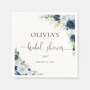 Papel Servilleta de ducha nupcial floral azul marino