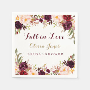 Papel Servilleta de ducha nupcial floral Borgoña de Otoñ