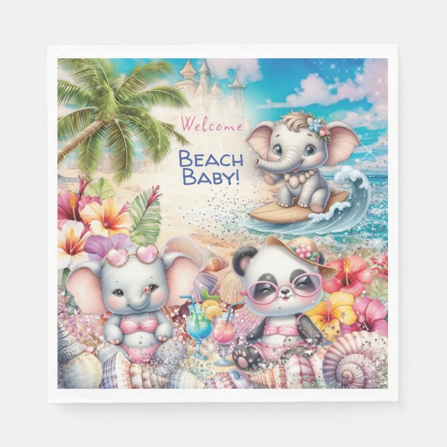 Papel Servilleta de fiesta de bebé en la playa (Anverso)