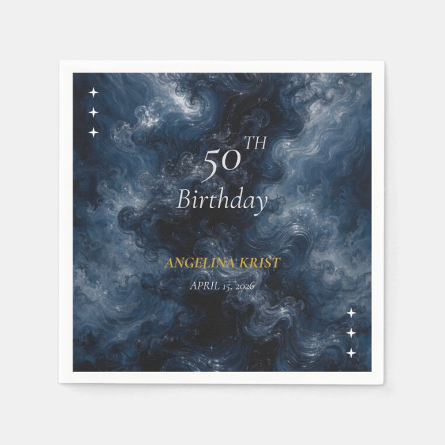 Papel Servilleta de Fiesta de Cumpleaños Celestial Azul  (Anverso)