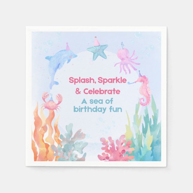 Papel Servilleta de fiesta de cumpleaños con tema de océ (Anverso)