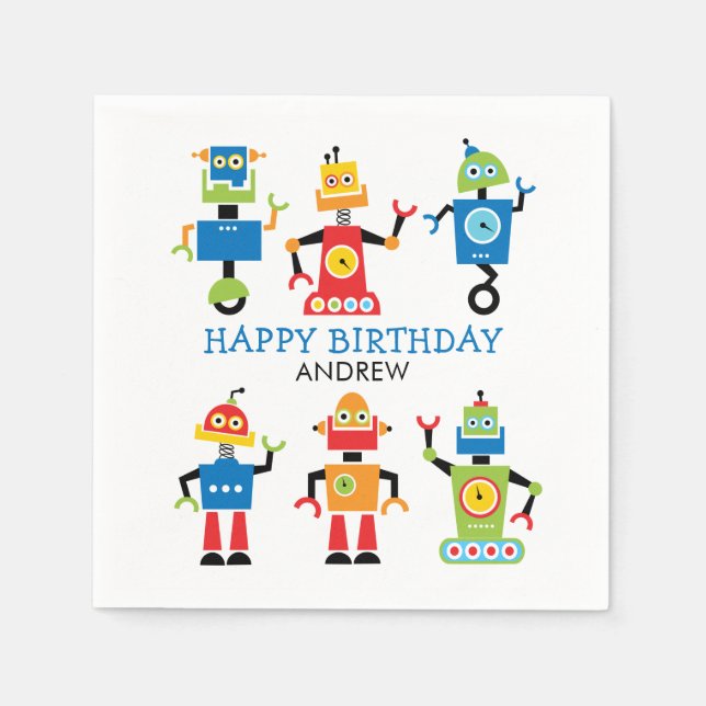 Papel Servilleta de fiesta de cumpleaños de robot colori (Anverso)