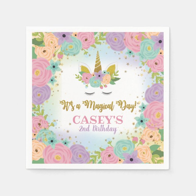 Papel Servilleta de fiesta de cumpleaños de unicornio (Anverso)