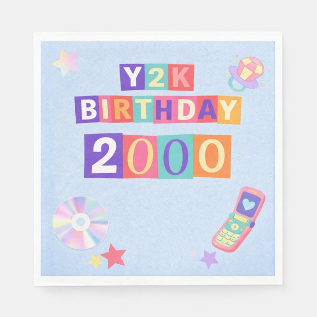 Papel Servilleta de fiesta de cumpleaños Y2K 2000's de m (Anverso)