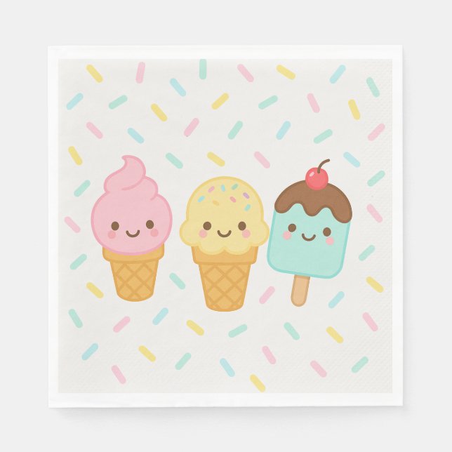 Papel Servilleta de fiesta de helado Kawaii linda (Anverso)