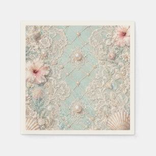 Papel Servilleta de fiesta floral Pearl Lace Aqua Under