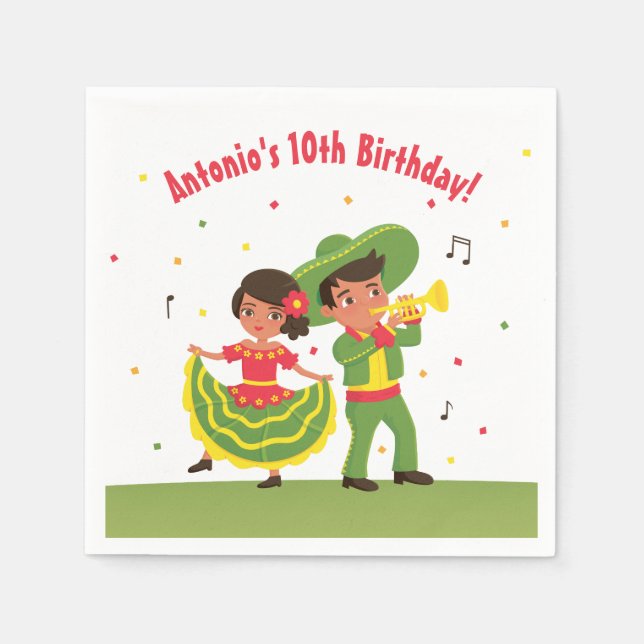 Papel Servilleta de Fiesta Mexicana Cumpleaños Niños His (Anverso)
