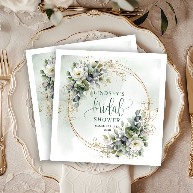 Papel Servilleta de fiesta para despedida de soltera Gre (Greenery Botanical Gold Bridal Shower Party Napkins)