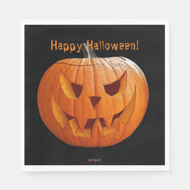 Papel Servilleta de Halloween Naranja Jack-O-Lantern HAM (Anverso)