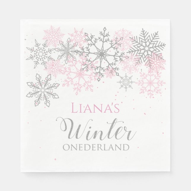 Papel Servilleta de invierno Onederland plateada y rosa (Anverso)