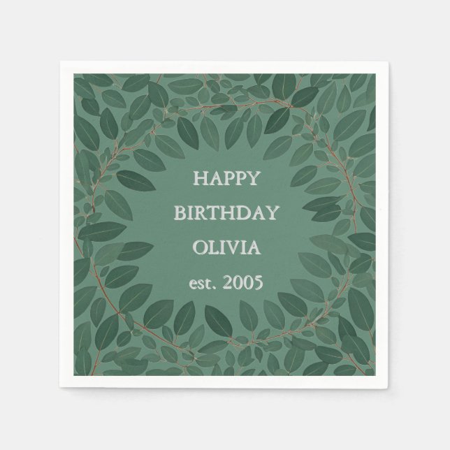 Papel Servilleta de marco de eucalipto de texto personal (Anverso)