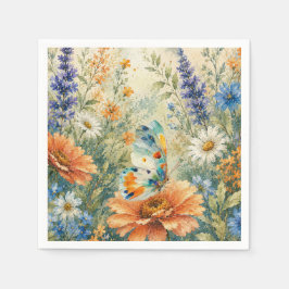 Papel Servilleta de Mariposa entre Flores Silvestres