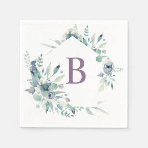 Papel Servilleta de monograma con acuarela floral de lav