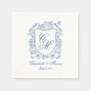 Papel Servilleta de Monograma de Boda con Cresta Floral 