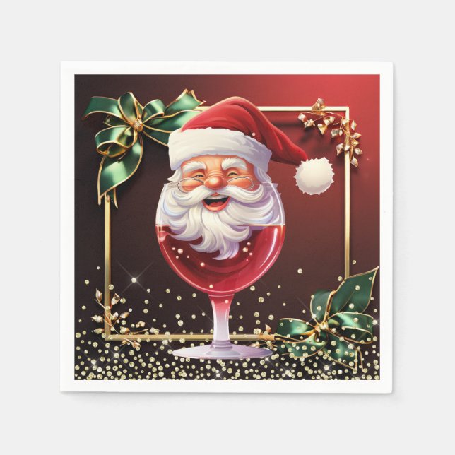 Papel Servilleta de Navidad de Lujo Jolly Santa Copa de  (Anverso)