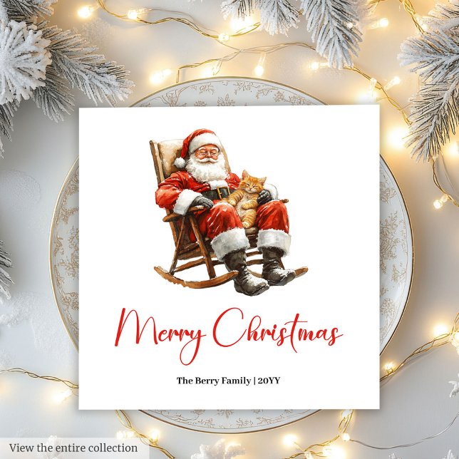 Papel Servilleta de Navidad de Papá Noel moderna y cálid (Trendy Santa Claus Modern Warmish Holiday Napkin)