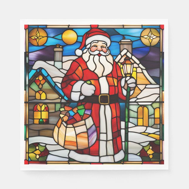 Papel Servilleta de Navidad de Santa de Vidrio Emplomado (Anverso)