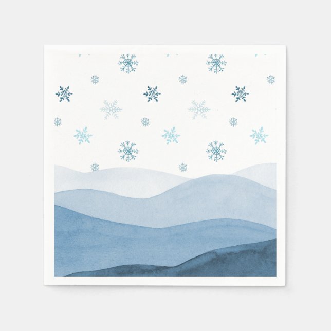 Papel Servilleta de paisaje invernal azul nevado (Anverso)