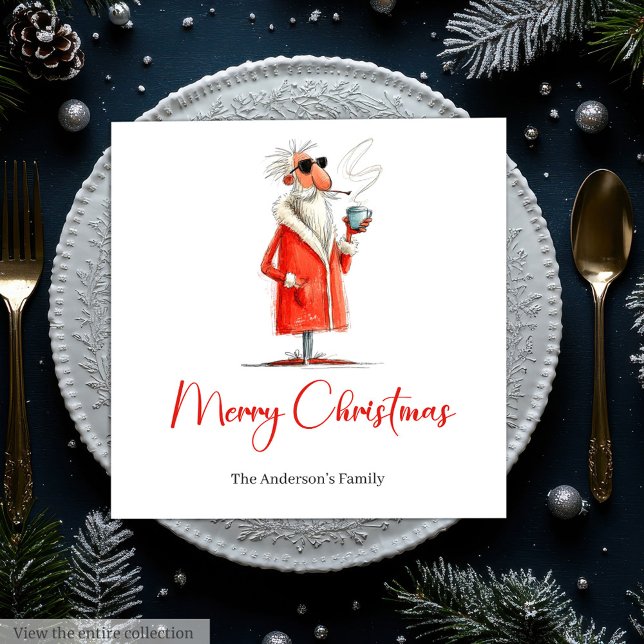 Papel Servilleta de Papá Noel divertido editable para ce (Editable Santa Claus Funny Christmas Dinner Napkins

)