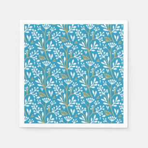 Papel Servilleta de patrón botánico de color azul estilo