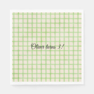 Papel Servilleta de patrón de gingham verde con mensaje 
