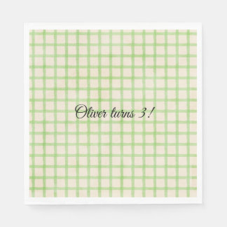 Papel Servilleta de patrón de gingham verde con mensaje 