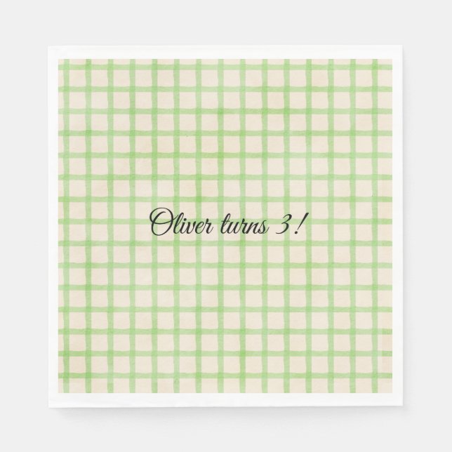 Papel Servilleta de patrón de gingham verde con mensaje  (Anverso)