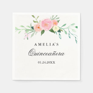 Papel Servilleta de Quinceañera con Acuarela Floral Botá