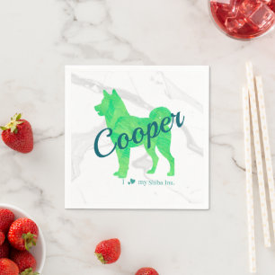 Papel Servilleta de Silueta de Shiba Inu Verde Pastel Pe