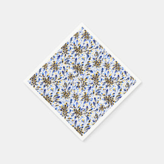 Papel Servilleta de tela floral azul y dorada – Acuarela