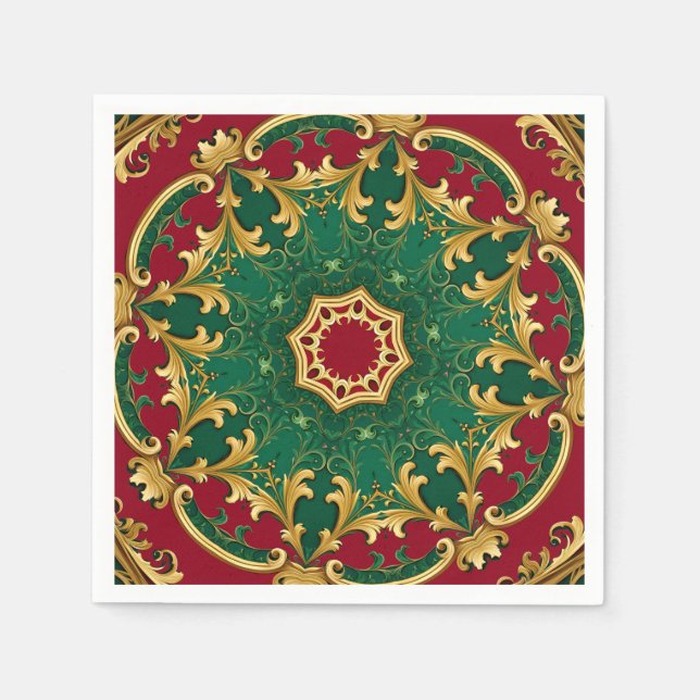 Papel Servilleta decorativa verde roja de Navidad (Anverso)