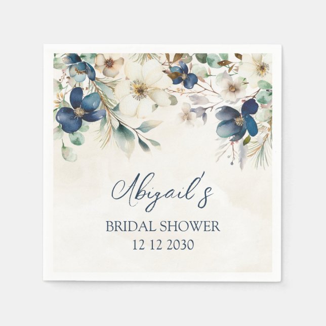 Papel Servilleta elegante de flor azul para ducha de nov (Anverso)