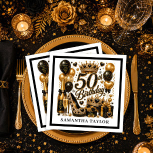 Papel Servilleta elegante de oro y negro con confeti Fif