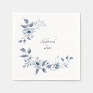 Papel Servilleta Floral Acuarela Azul de Boda