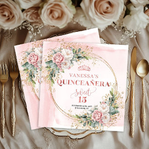 Papel Servilleta floral de eucalipto rosa sonrosado para