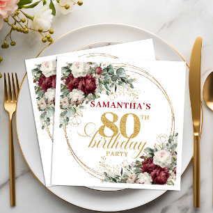 Papel Servilleta Floral Dorada de Burgundy para Cumpleañ