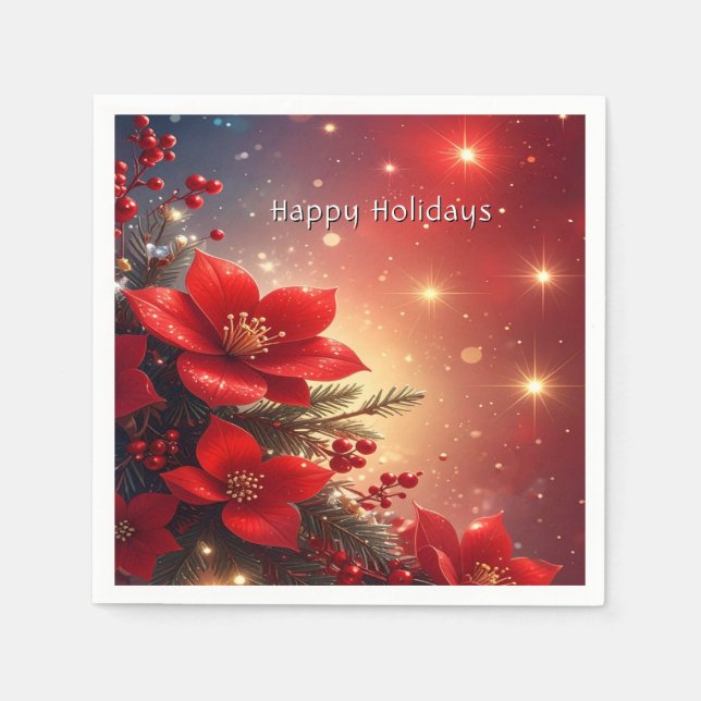 Papel Servilleta floral navideña roja de fiesta (Anverso)