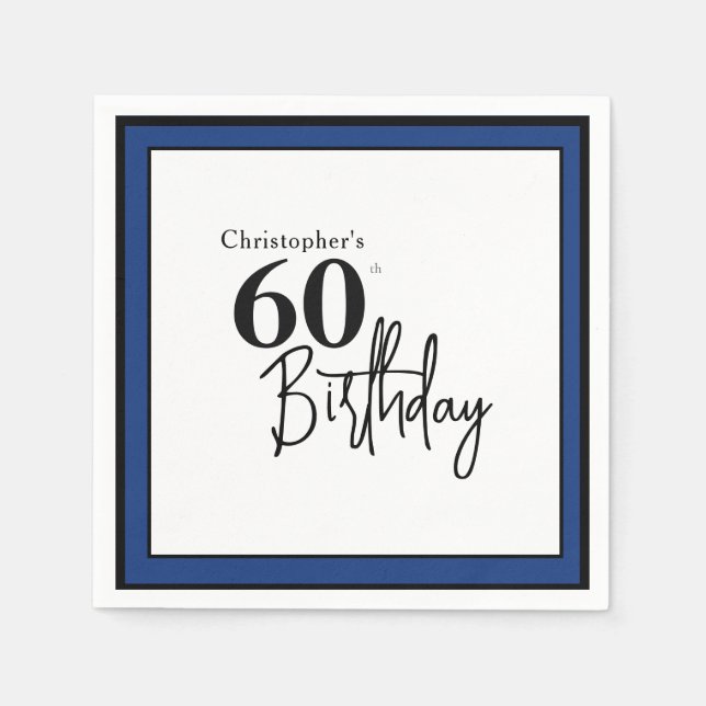 Papel Servilleta moderna de cumpleaños 60 en elegante az (Anverso)