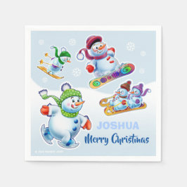 Papel servilleta Navidades lindos muñecos de nieve
