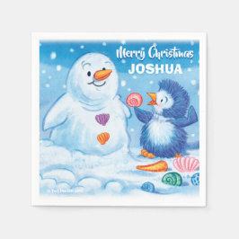 Papel servilleta Navidades lindos pingüino y snowm