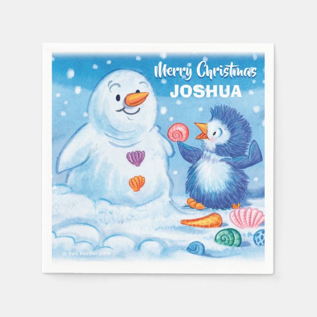 Papel servilleta Navidades lindos pingüino y snowm (Anverso)