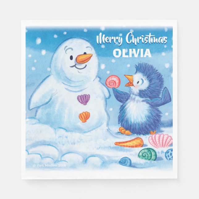 Papel servilleta Navidades lindos pingüino y snowm (Anverso)