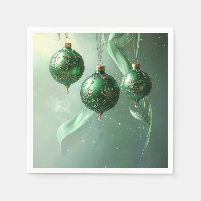 Papel Servilleta Navideña Bola Verde de Navidad (Anverso)