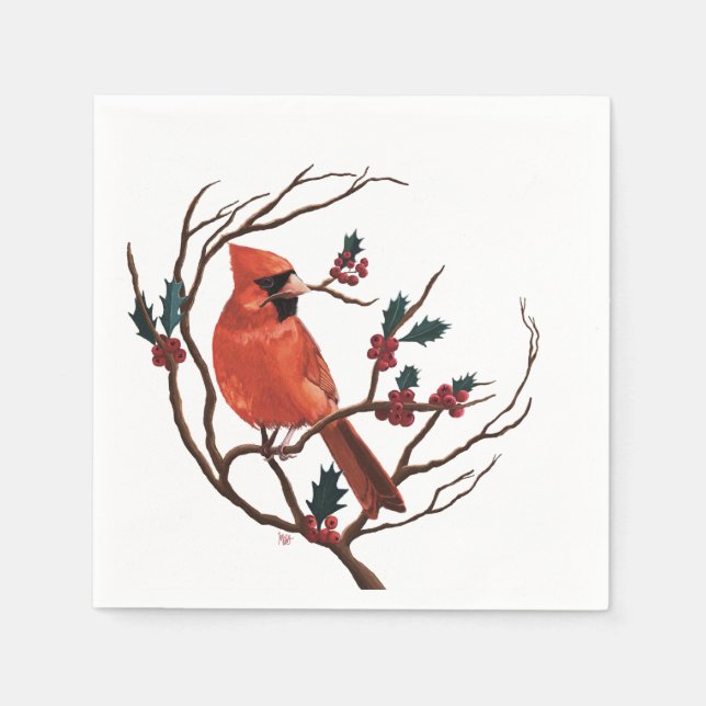 Papel Servilleta navideña de cardenal macho (Anverso)