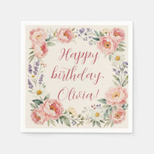 Servilleta personalizada de cumpleaños feliz flora