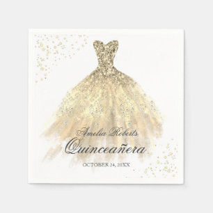 Papel Servilleta Quinceañera de vestido con brillo dorad