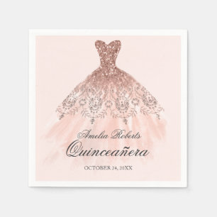 Papel Servilleta Quinceañera de vestido de brillo en oro
