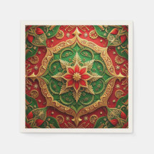 Servilleta Verde Roja Decorativa de Fiesta